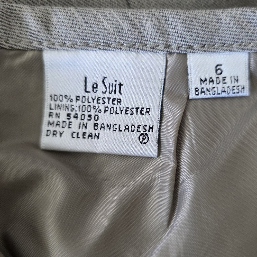 LeSuit Three Button Jacket & Skirt Suit Set Neutral Tan Beige Gray Weave Sz 6 - Picture 12 of 16